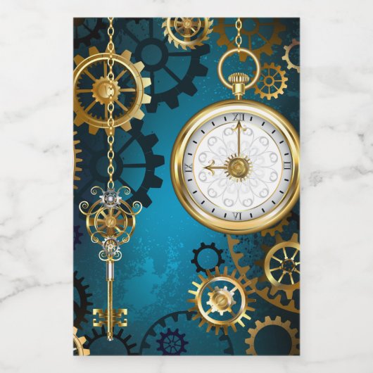 Steampun türkis Hintergrund mit Gears Weinetikett (Einzelnes Label)