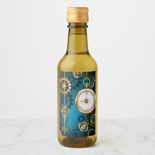 Steampun türkis Hintergrund mit Gears Weinetikett (Vorderseite)