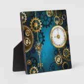 Steampun turquoise Background with Gears Fotoplatte (Vorderseite)