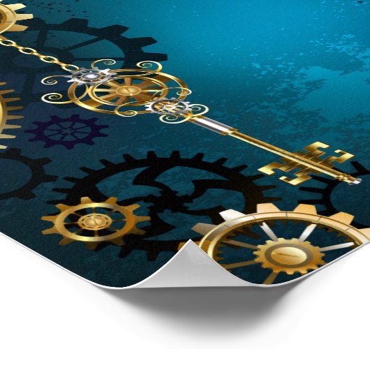 Steampun turquoise Background with Gears Poster (Ecke)