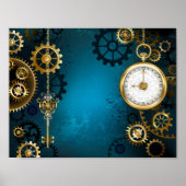Steampun turquoise Background with Gears Poster (Vorne)
