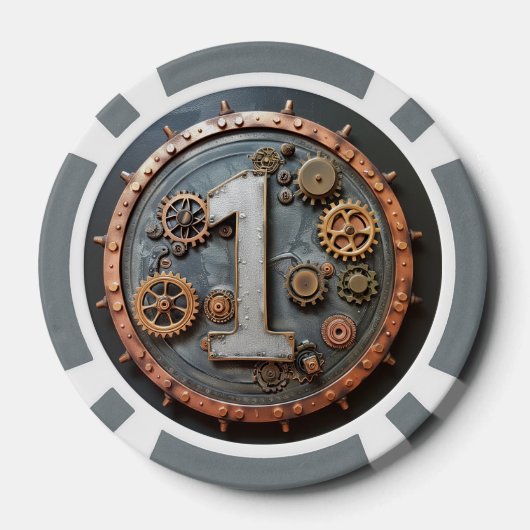 Steampunk $1 Poker Chip: Mechanischer Einsatz Pokerchips (Rückseite)