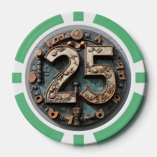 Steampunk $25 Poker Chip: Mechanisches Glück Pokerchips (Vorderseite)