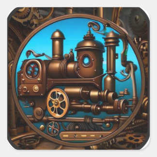 Steampunk #2 Zuglokomotive Quadratischer Aufkleber
