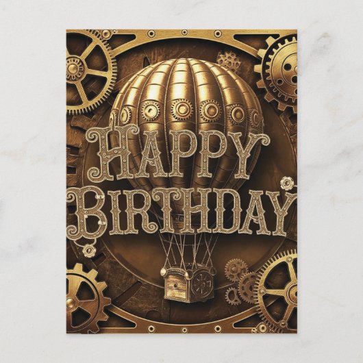 Steampunk-Abenteuer-Geburtstagsdesign Postkarte (Vorderseite)