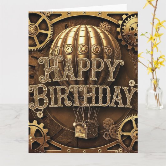 Steampunk Adventure Birthday Design Karte (Gelbe Blume)