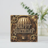 Steampunk Adventure Birthday Design Karte (Stehend Vorderseite)
