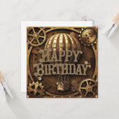 Steampunk Adventure Birthday Design Karte (Vorderseite/Rückseite Beispiel)