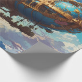 Steampunk Airship and Balloons in Sky Geschenkpapier (Ecke)