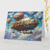 Steampunk Airship and Balloons in Sky Karte (Gelbe Blume)