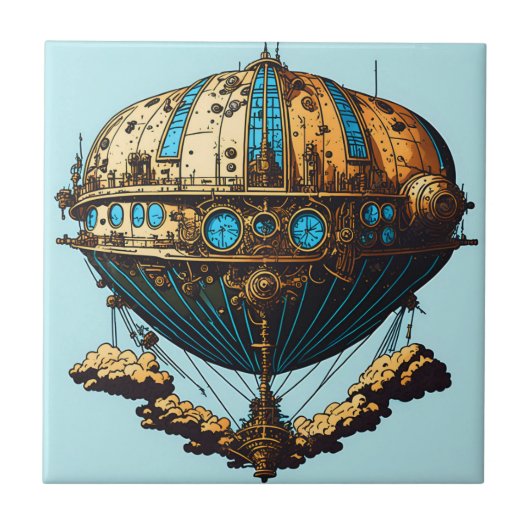Steampunk Airship Dreams Keramik Tile Fliese (Vorderseite)