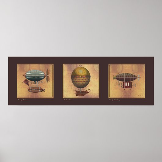 Steampunk Airship Trio of Fantasy Dirigibles Poster (Vorne)