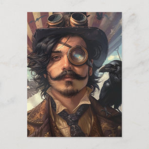 Steampunk Airship Viktorianisch Industrial Raven Postkarte