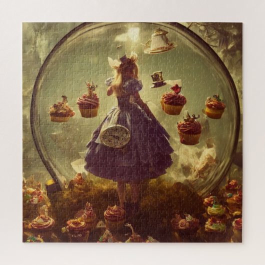 Steampunk Alice and Cupcakes AI Generated Art Puzzle (Vertikal)