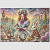 Steampunk Alice and White Rabbit Teatime Decoupage Seidenpapier (Vorderseite)