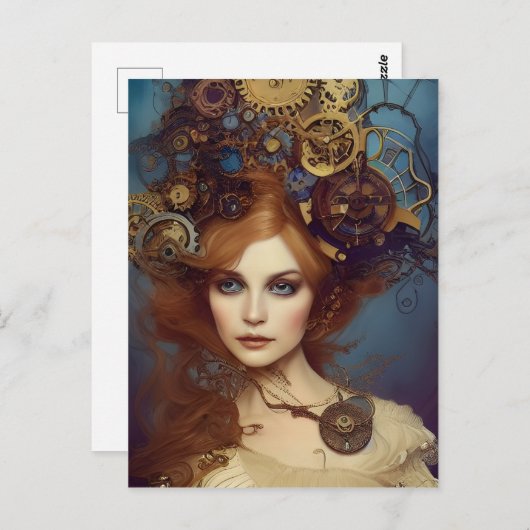 Steampunk Alice Atemberaubend Fantasy Portrait Postkarte (Vorne/Hinten)