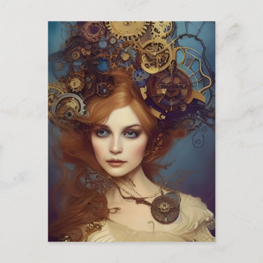 Steampunk Alice Atemberaubend Fantasy Portrait Postkarte (Vorderseite)