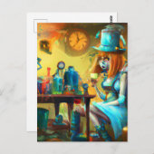 Steampunk-Alice erstellt Tränke in einem Alchemy-L Postkarte (Vorne/Hinten)