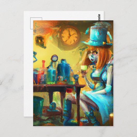 Steampunk-Alice erstellt Tränke in einem Alchemy-L Postkarte (Vorne/Hinten)