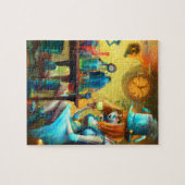 Steampunk-Alice erstellt Tränke in einem Alchemy-L Puzzle (Horizontal)