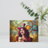 Steampunk Alice Hatter Behalte Zeit Postkarte (Stehend Vorderseite)