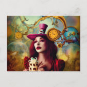 Steampunk Alice Hatter Behalte Zeit Postkarte (Vorderseite)