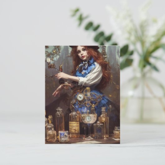 Steampunk Alice im Labrador Postkarte (Stehend Vorderseite)