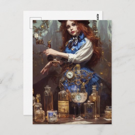 Steampunk Alice im Labrador Postkarte (Vorne/Hinten)