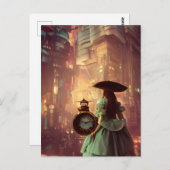 Steampunk Alice in der Stadt des Retrofuturismus Postkarte (Vorne/Hinten)