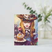 Steampunk Alice mit Cupcakes Postkarte (Stehend Vorderseite)