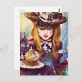Steampunk Alice mit Cupcakes Postkarte (Vorne/Hinten)