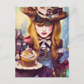 Steampunk Alice mit Cupcakes Postkarte (Vorderseite)