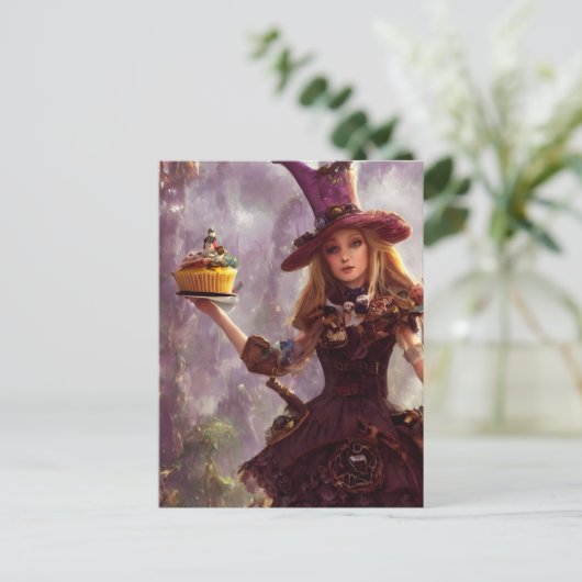 Steampunk-Alice mit einem Cupcuke Postkarte (Stehend Vorderseite)