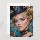 Steampunk Alice Postkarte (Vorne/Hinten)