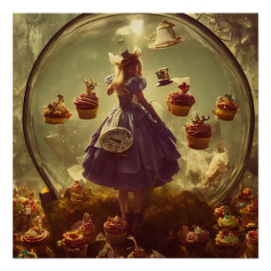 Steampunk Alice und Cupcakes Poster