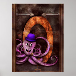 Steampunk - Alphabet - O is for Octopus Poster
