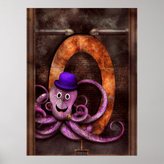 Steampunk - Alphabet - O is for Octopus Poster