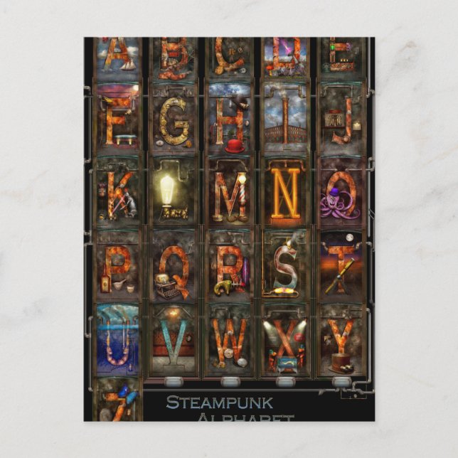 Steampunk - Alphabet - Vollständig Alphabet Postkarte (Vorderseite)