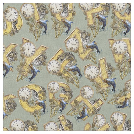 Steampunk Alphabet wiederholen Design Stoff (Nahaufnahme)