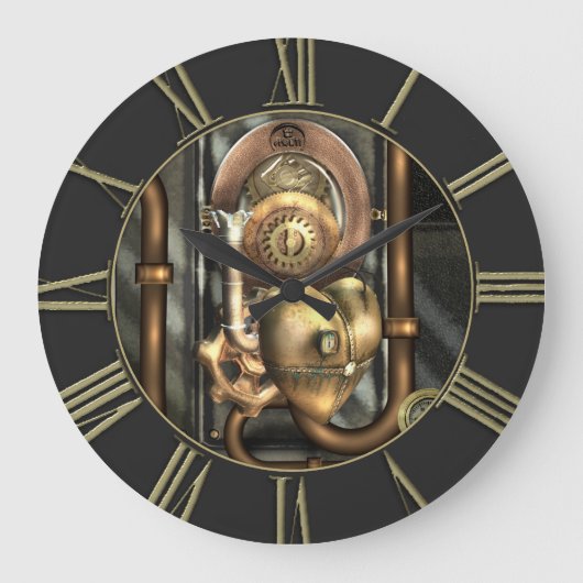 Steampunk am Herzen Große Wanduhr (Vorderseite)