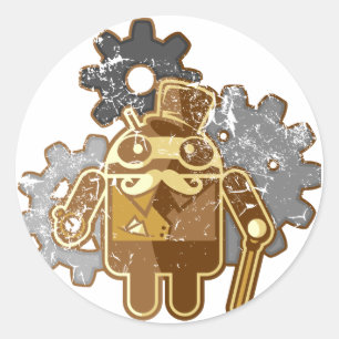 Steampunk Android used-Look Runder Aufkleber