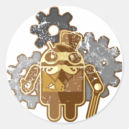 Steampunk Android used-Look Runder Aufkleber (Vorderseite)