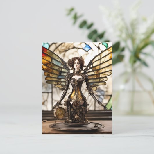 Steampunk Angel Mixed Media Doll Postkarte (Stehend Vorderseite)
