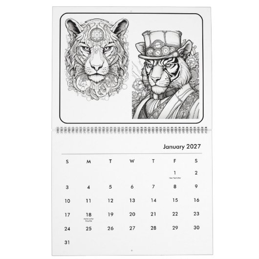 Steampunk Animals Coloring Calendar Kalender (Jan 2027)
