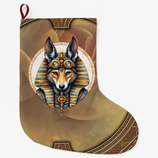 Steampunk Anubis Fox Portrait Großer Weihnachtsstrumpf (Vorderseite)