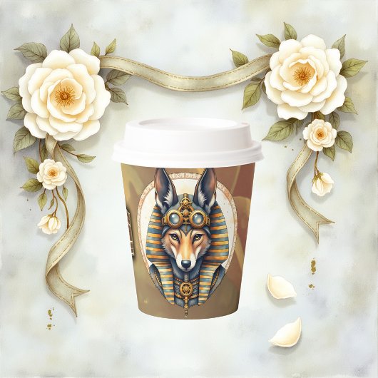 Steampunk Anubis Fox Portrait Pappbecher