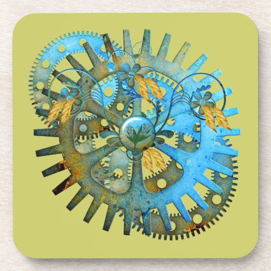 Steampunk Aqua Gear Collage Untersetzer (Vorderseite)