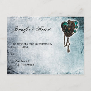 Steampunk Aquamarin Heart UAWG Postkarte