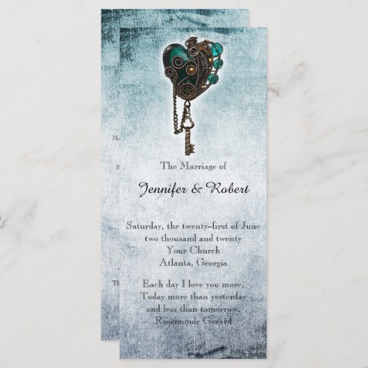 Steampunk Aquamarin Heart Wedding Program Programm (Vorne/Hinten)