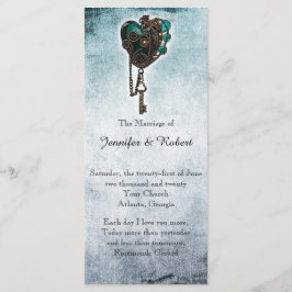Steampunk Aquamarin Heart Wedding Program Programm
